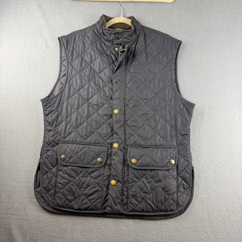 Barbour Lowerdale Vest Men's L Blue Quilted Full Zip Snap Gilet Outdoor Essex